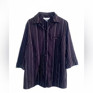Allison Daley Size 16 Vertical Stripe Polyester Cotton Blend Button FrontBlouse